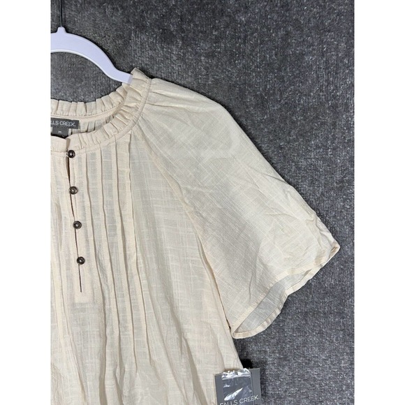 Falls Creek Short Sleeve Woven Pintuck Ruffle Pleated Top Womens Size Medium NWT - Picture 6 of 15